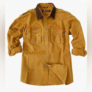 Kakadu Traders Jacket Men’s Medium Work Shirt Canvas Leather Collar